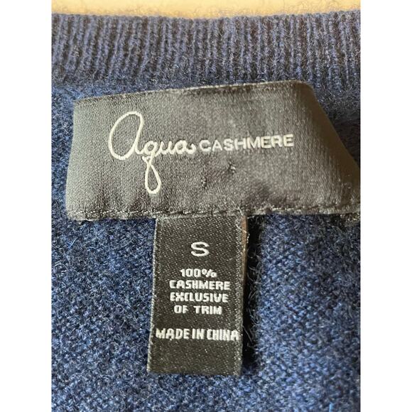 Aqua Cashmere Sweater Cardigan Navy Black Matte Sequin Detail Sz S Old Money - Picture 2 of 12